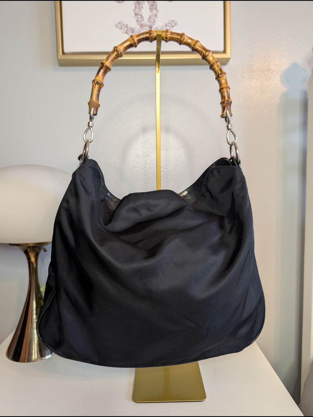 Gucci Vintage Bamboo Navy Hobo Shoulder Bag - EUC! - Picture 3 of 16